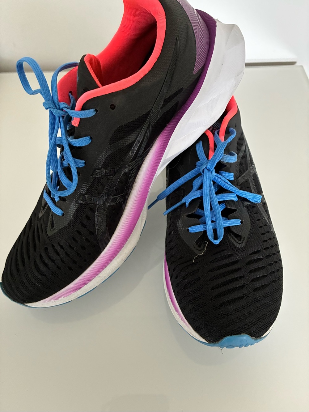 ASICS Women’s Black Running Shoes with Pink Collar and Blue Laces